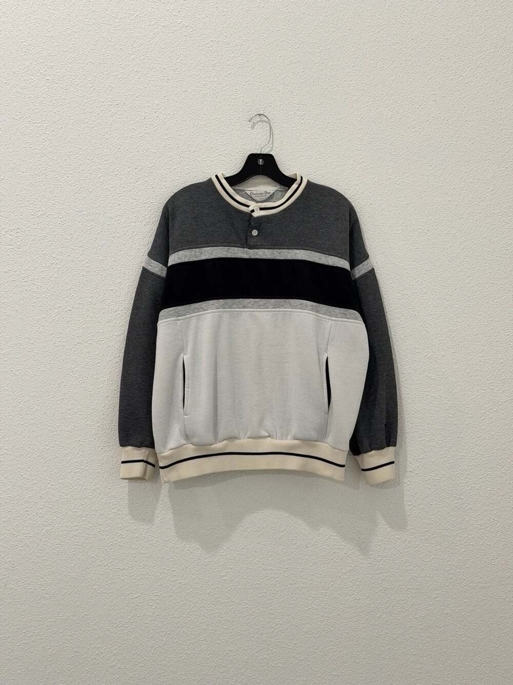 Vintage 80s Christian Dior Monsieur Quarter Button Pullover Sweatshirt Large